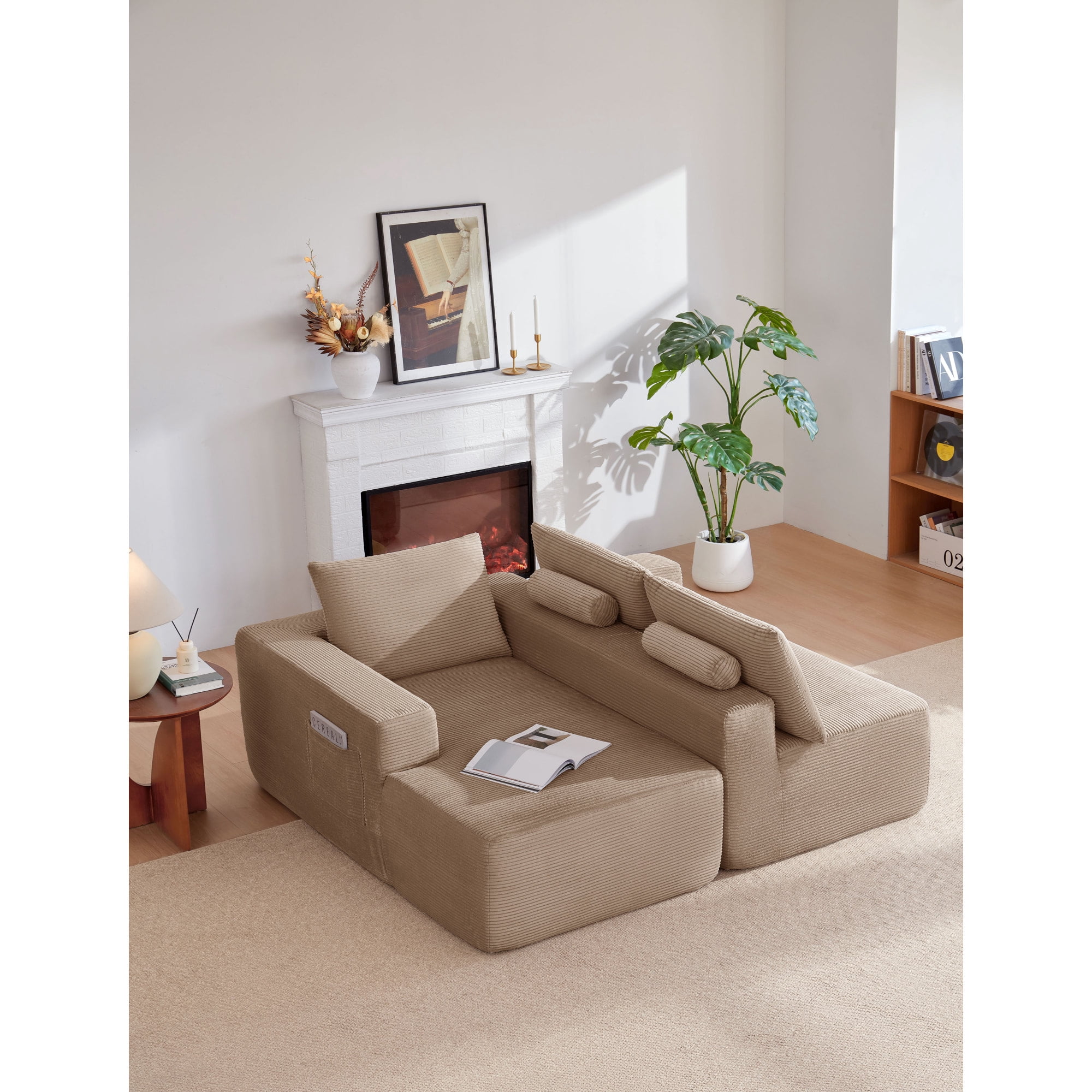 Leumius Cloud Sectional Couch with L-Shape Chaise,Modern Upholstered Boneless Couch with Deep Seat for Living Room Bedroom, No Assembly Required,Camel(Left Facing Chaise)