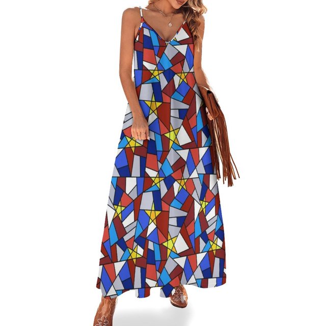 Vestido sin mangas con mosaico de bandera acadia Vestido largo sexy para mujer Vestidos de verano para mujer