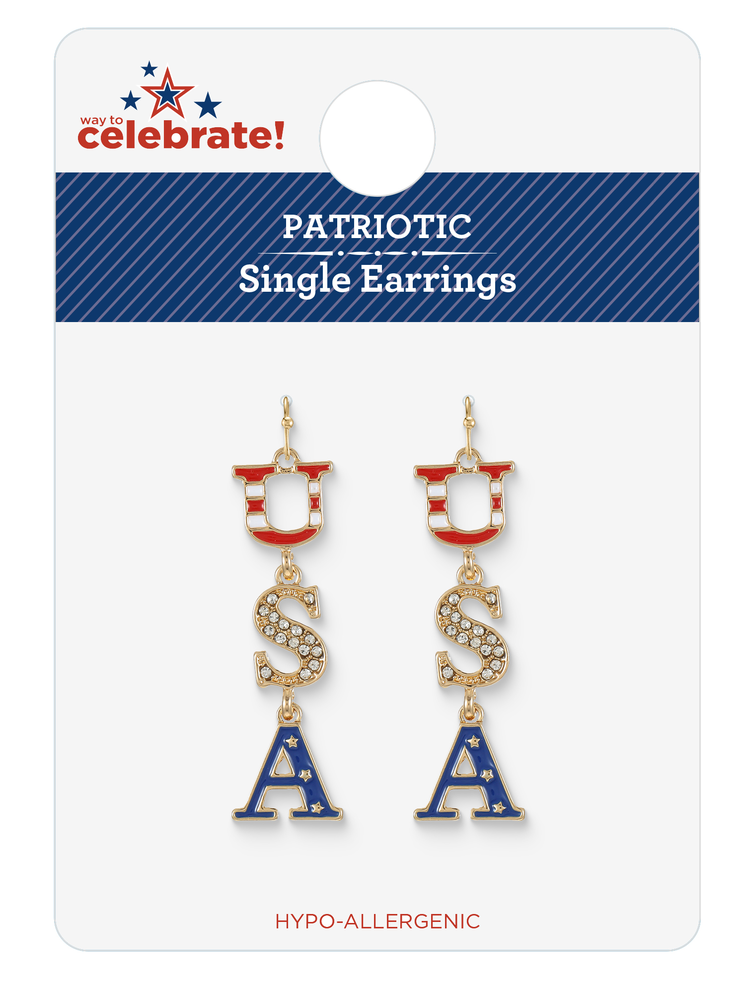 Way to Celebrate Americana USA Letter Drop Earrings