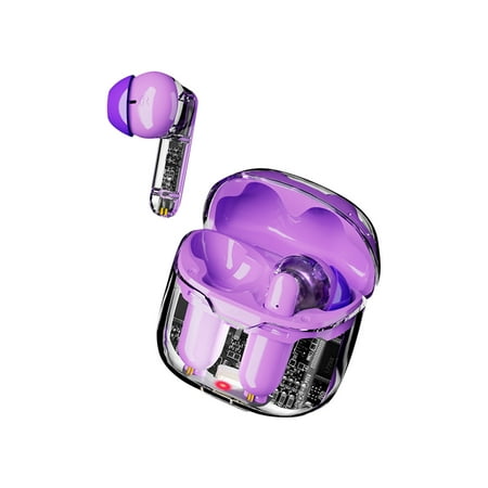 PRINxy Bluetooth Headphones Transparent Machine Compartment Earphones Wireless Two-Ear Low-Latency Game Headset Earbuds Purple