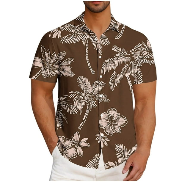 Blusa y camisa de manga corta con cuello vuelto para hombre, informal, a la moda, con estampado de bolsillo y botones, de poliéster.