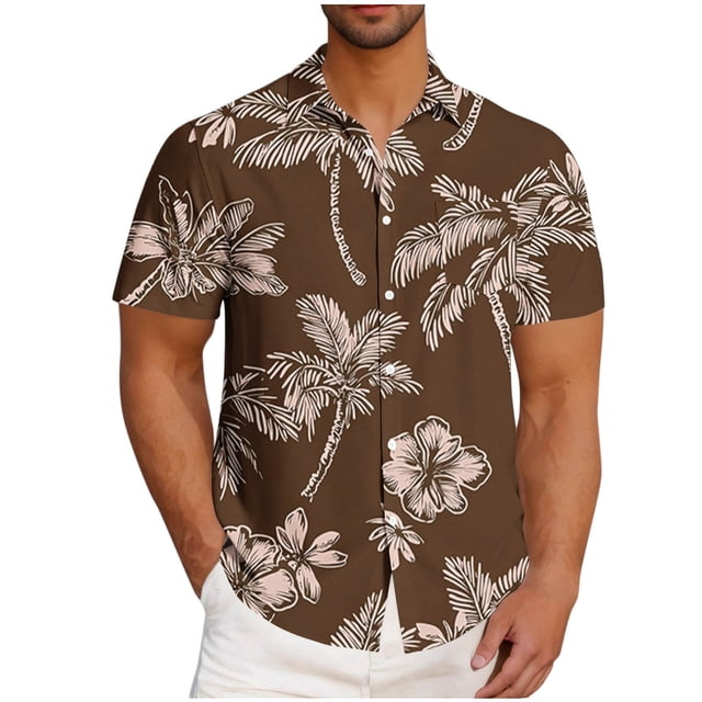 Styesk T-Shirts pour Homme Mode Décontractée Imprimé Poche Bouton Manches Courtes Col Rabattu Blouse Chemise