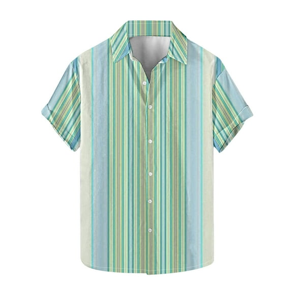 snilers Bowling Shirt for Men Stripes Short Sleeve Button Up Stretchy Hawaiian Shirts Lapel Summer Beach Casual Tops Multicolour