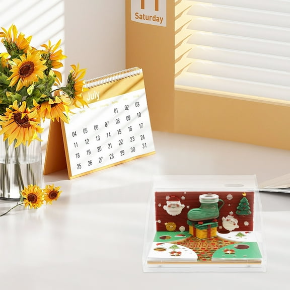 3D Art Calendar Memo Pad 2026 Creative Tear Away 3D Desk Calendar Notepad with LED Light Nonstick Paper Carving Notepad Decor for Home Office