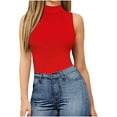 thumbnail image 5 of QUYUON Womens Bodysuit Tops Women's Mock Turtle Neck Sleeveless Tank Tops Bodysuit Leotard Clothing Ladies Body Suits Thong Jumpsuit Fashion Rompers T Shirt Bodysuit Jumpsuit , Style 792 Red L, 5 of 6