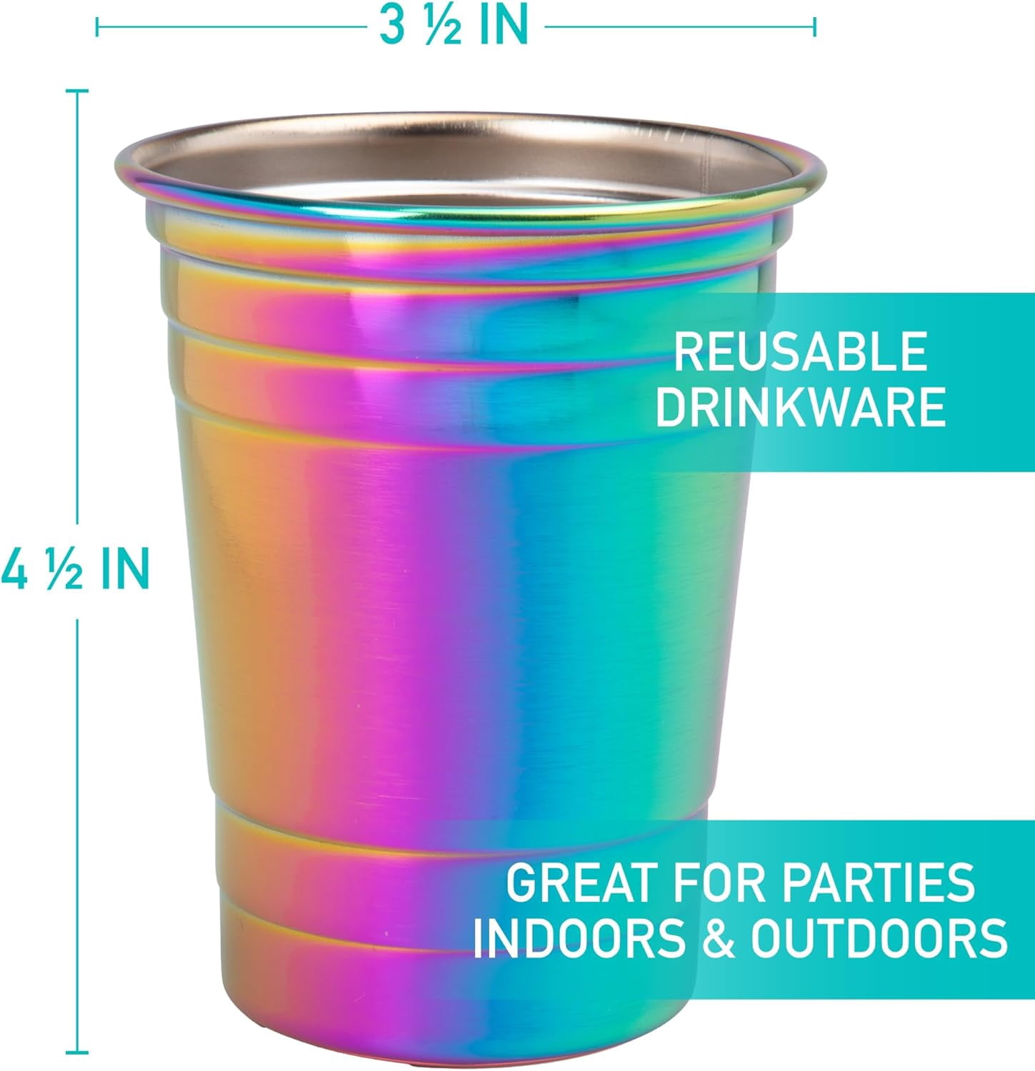 D'Eco Unbreakable Holographic Stainless Steel Party Cups (16 oz, 4 Pack) Shatterproof Reusable Drinking Glasses for Games-Indoor Outdoor Drinkware -Great for Entertaining, College, Parties, Birthdays