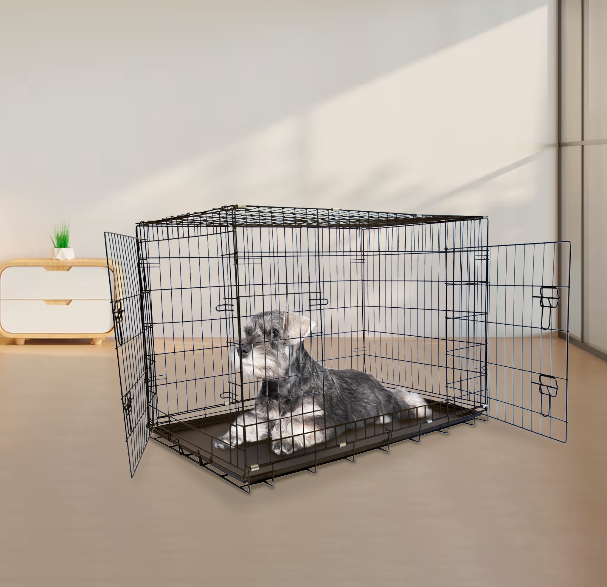 Double Door Folding Dog Crate With Divider - 24/30/36/42/48 Inch Portable Pet Cage