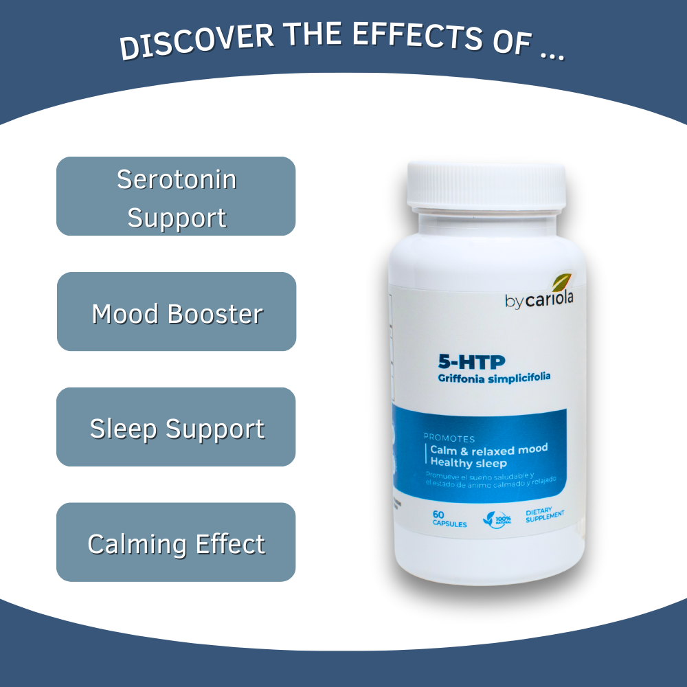 BY CARIOLA 5-HTP Natural Mood & Sleep Support Supplement Capsules - Mood Support - Sleep Support - Serotonin Booster - Calming Effect - Natural Formula Griffonia Simplicifolia - 60 Caps