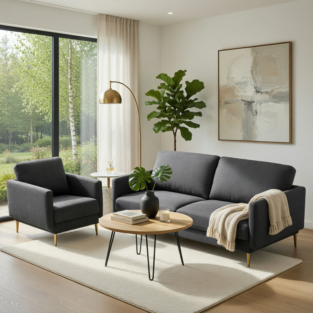 Hommoo Modern Loveseat Sofa with Ergonomic Backrest Cushions, High-Density CertiPUR-US Foam, 76.5" Wide Metal Legs, Gray