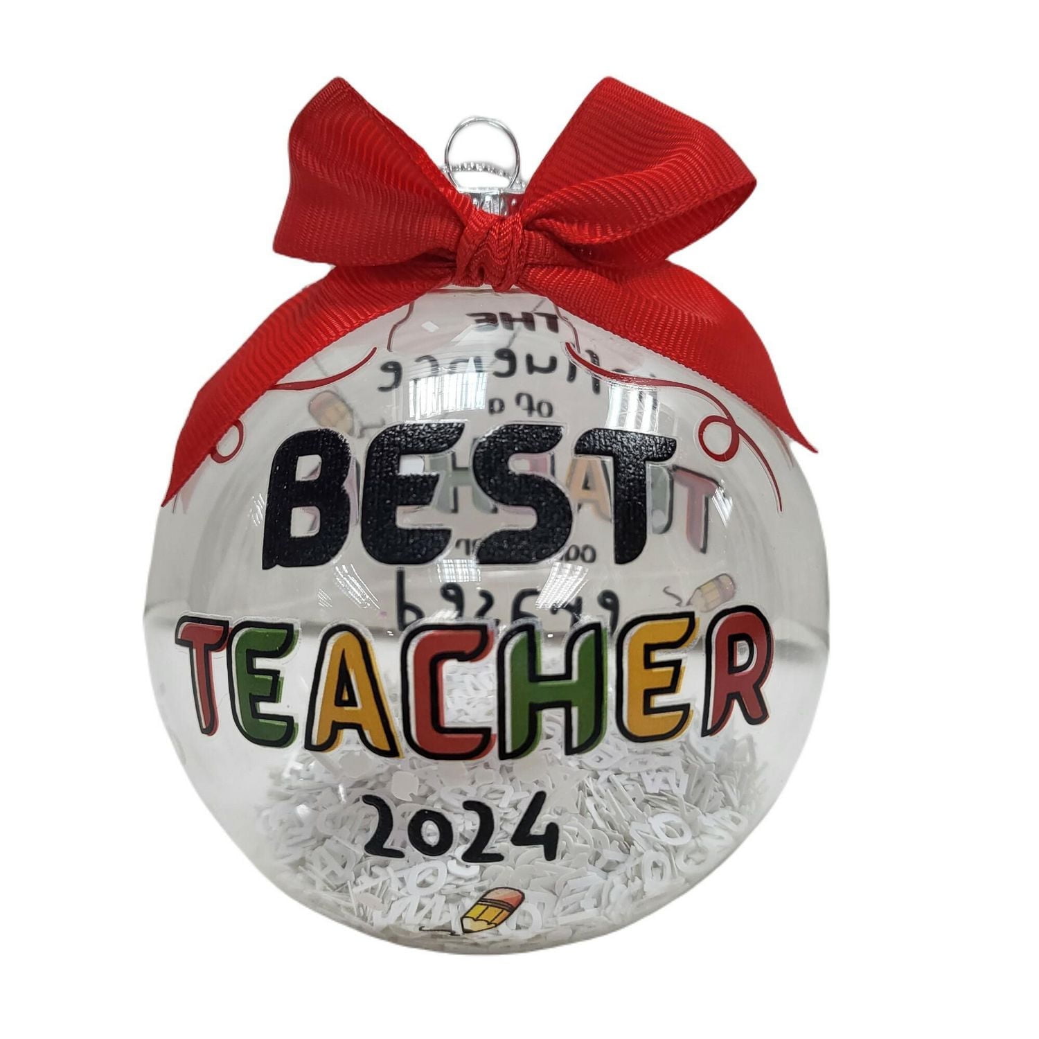 "Best Teacher" Collectible Christmas Glass Ball Ornament, 4 in, Holiday Time, "Best Teacher" Collectible Glass Ball Ornament