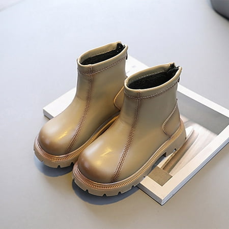 

LYCAQL Toddler Shoes Fashion Spring and Autumn Children s Boots Boys and Girls Ankle Boots Thick Soles Non Slip Warm Toddler Furry Boots (Khaki 2 Big Kids)