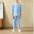 thumbnail image 5 of TIREOW Kids Loungewear 2 Piece Set Contrast Trim Round Neck Three Quarter Sleeve Top and Long Pants Boys and Girls Sleepwear Set, 5 of 5