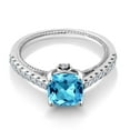 thumbnail image 3 of Gem Stone King 925 Sterling Silver Swiss Blue Topaz and White Created Sapphire Engagement Ring for Women (2.15 Cttw, Cushion 7MM, Gemstone Birthstone, Available in Size 5, 6, 7, 8, 9), 3 of 7