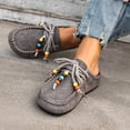 thumbnail image 4 of Women's Suede Flat Mules Beaded Lace Up Casual Round Toe Soft Sole Slip On Clogs Daily Work Non Slip Walking Slide Shoes Gray Size 9.5, 4 of 8