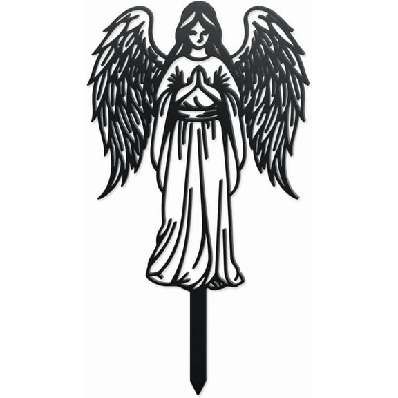 Angel Silhouette Garden Stakes Decor Metal Angel Lovers Gifts Stakes Statues Ornaments for Yard Art Black Silhouette Yard Outside Decor for Backyard Lawn Patio Outdoor Decor 15x8.3Inch Black