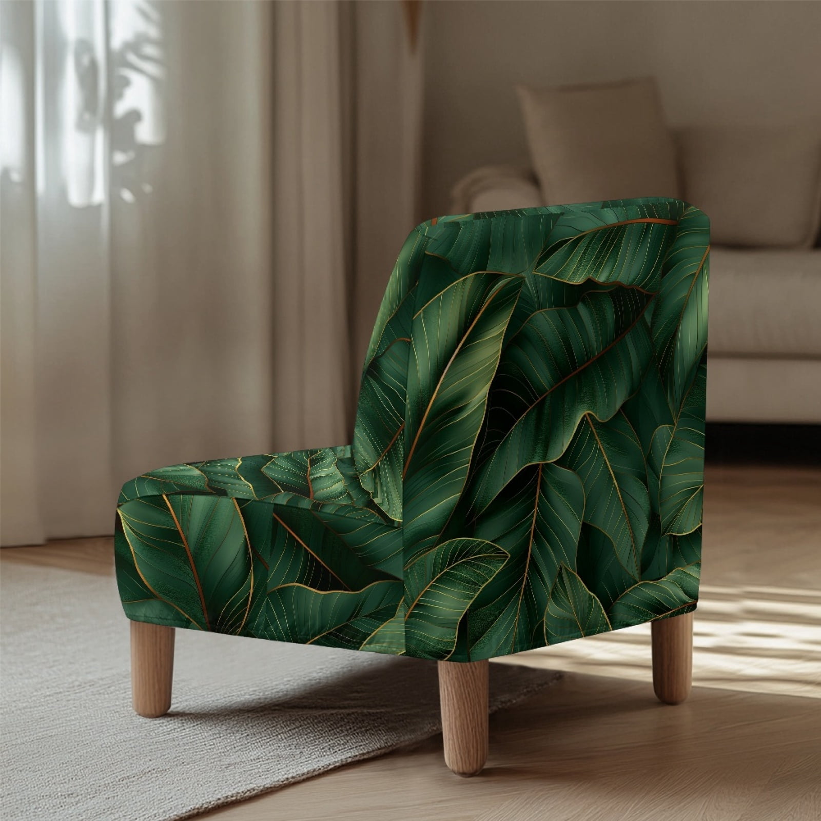 ZIATUBLES Small Armless Couch Slipcover Soft Stretch Accent Chair Cover Washable Spandex Slipper Chair Covers Modern Sofa Furniture Protector Cover for Living Room, Banana Leaf