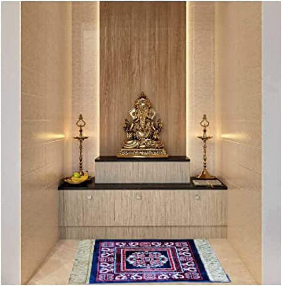 Polyester Fabric Blue With Red Meditation Prayer Mat (Approx. 18 x 18 Inch) Multi-Purpose Meditation Mat/Rug, Religious Spiritual Items, Home Aasan/Yoga/Meditation