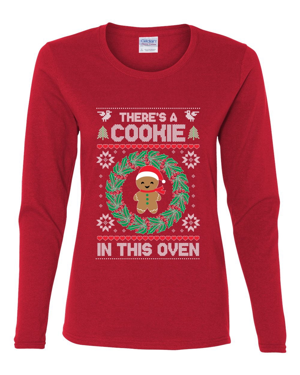 Theres a Cookie in this Oven Pregnancy Announcement Ugly Christmas Sweater  Womens Graphic Long Sleeve T-Shirt, Red, Large - Walmart.com