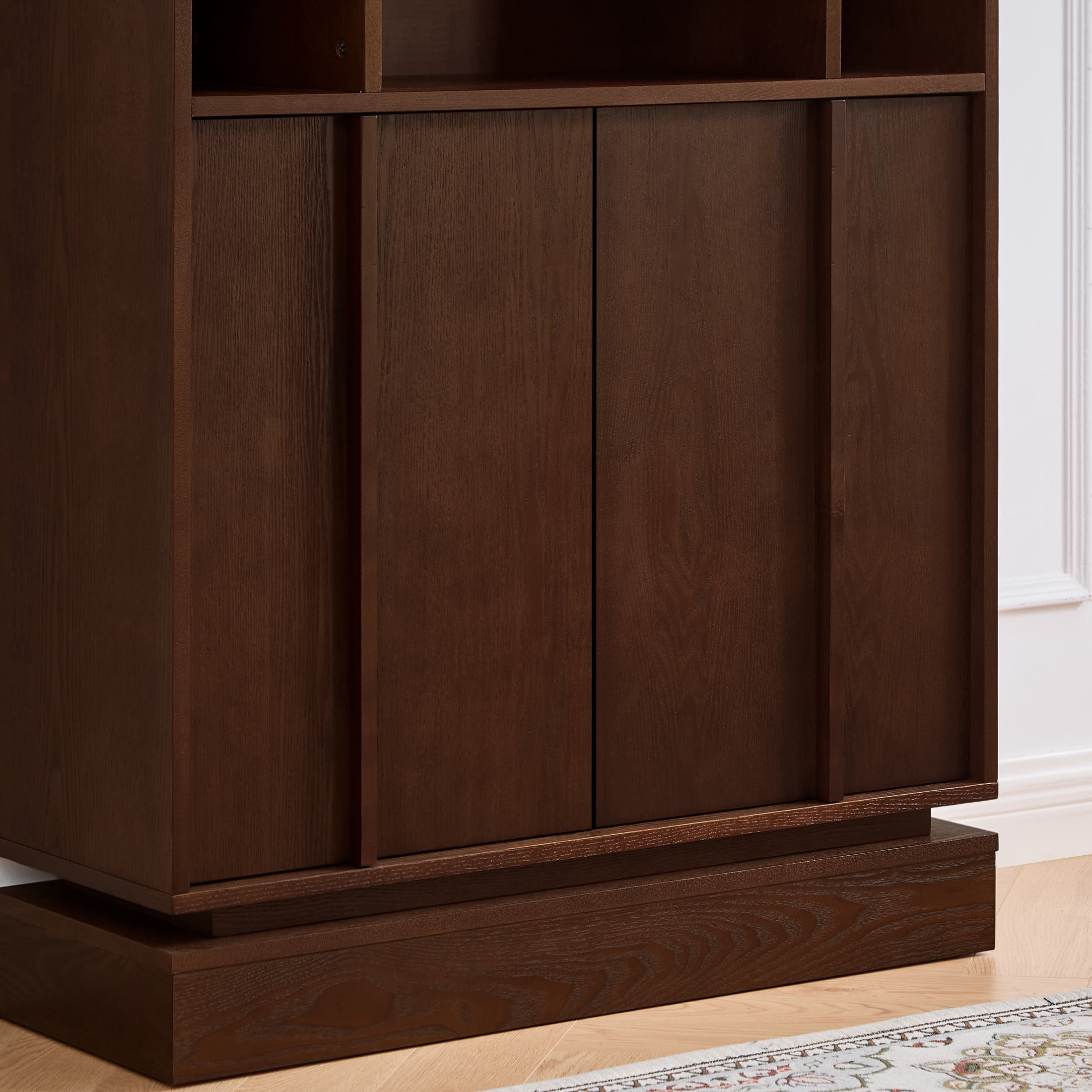 GDF Studio Farmhouse Fluted Sideboard Buffet Cabinet with 2 Doors, Adjustable Shelf, Walnut