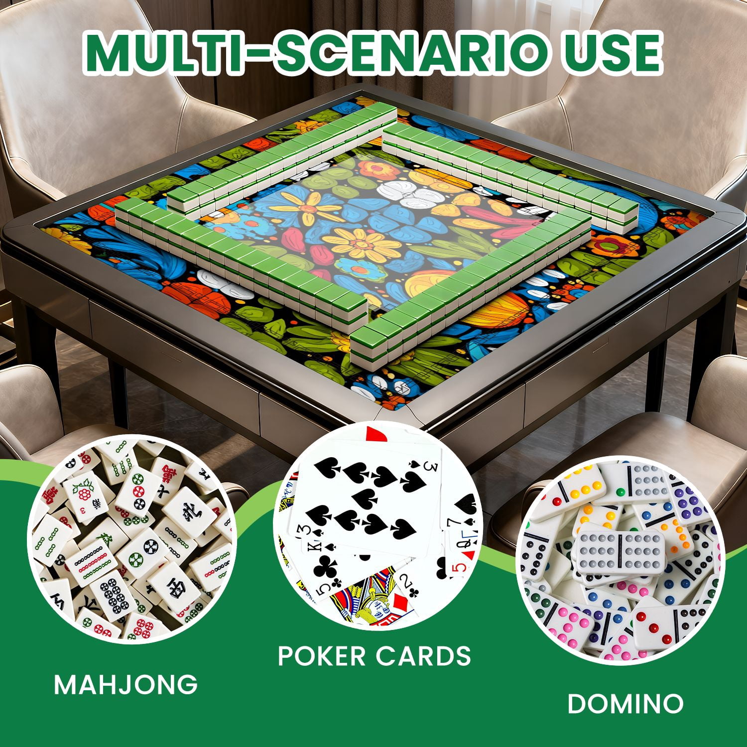 Mahjong Mat 31.5" x 31.5" Mexican talavera seamless Non-Slip Noise Reduction American Mahjong Tiles Table Cover for Dominoes Poker Card Board Games Gift