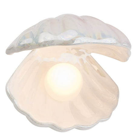 

Shell Pearl Design Night Light Ceramics Desktop Ornament Bedside Decorative Lamp Home Decor Lamp for Bedroom (White)