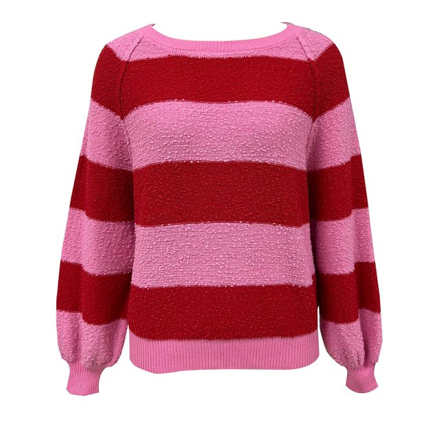 Gibobby SuéTer Para Invierno Mujer Suéter para mujer suéter suelto de punto de entrelazadas empalmadas(Rosa caliente,CH)