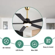Cusp Barn 52 Modern Indoor Ceiling Fan with LED Lights and Remote Control, DC Motor 6 Speeds, Gold Finish, Reversible Blades