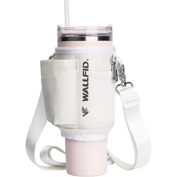 WALLFID Water Bottle Holder with Adjustable Strap,Compatible with Stanley 40oz Tumbler,Neoprene Material,with Storage Pockets,Water Bottle Bag for 40oz Tumbler with Handle