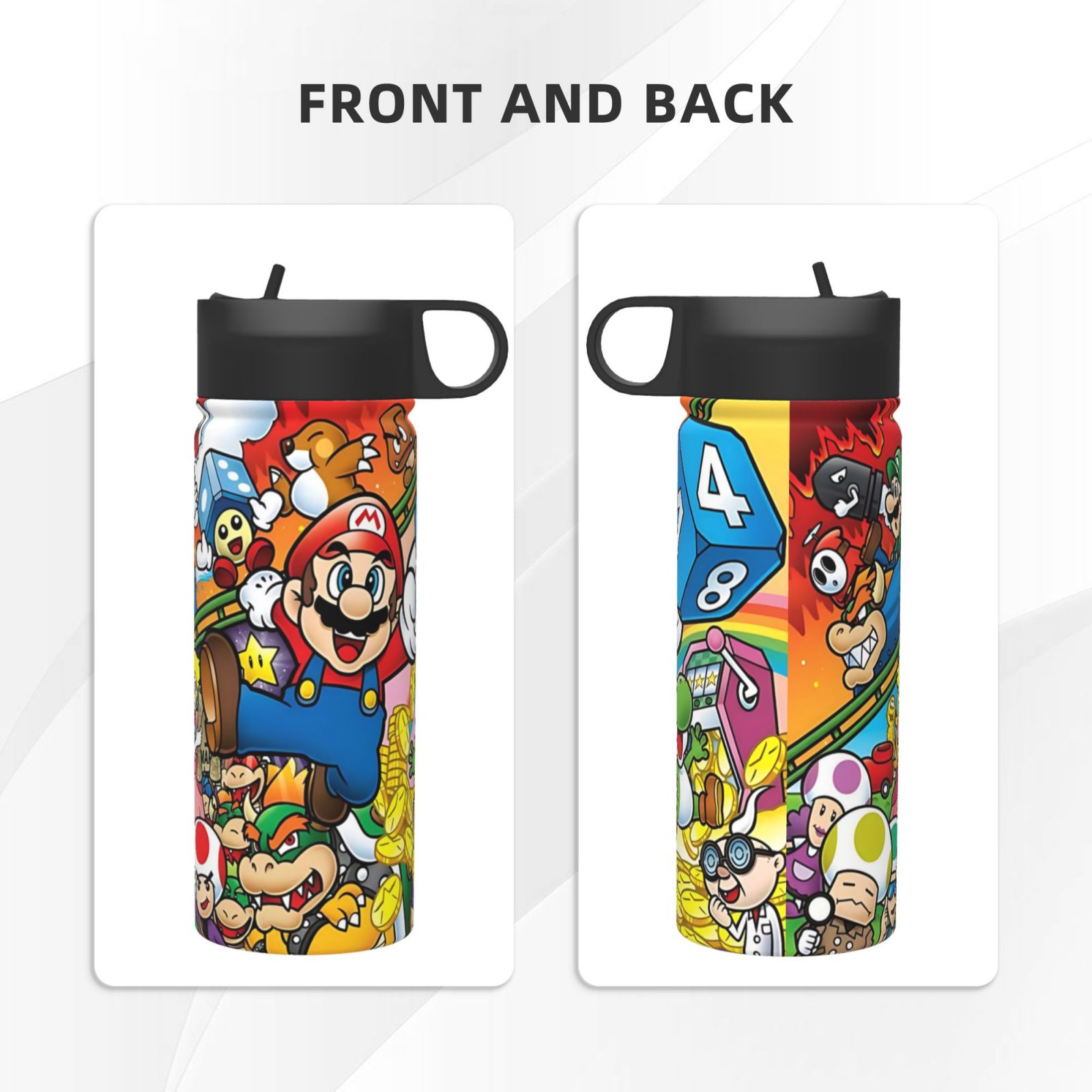 Super Mario Insulated Stainless Steel Wide Mouth Water Bottle With Flex Straw Lid For Kids Sports School And Travel 18oz Cute Thermos Reusable Leak Proof