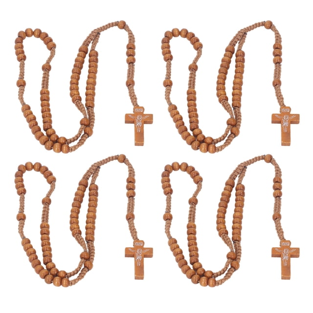 Rosario De Madera, 10 Piezas De Regalos Religiosos Naturales Con Estampado De Jesús, Cuentas De Rosario De Madera Católicas Para Hombres Y Mujeres