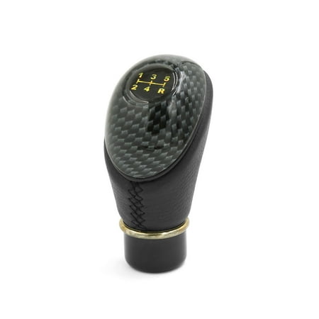 Gear Shift Knob Unique Bargains Car Faux Leather Carbon Fiber Pattern 5 Speed Manual Gear Shifter Shift Knob ()