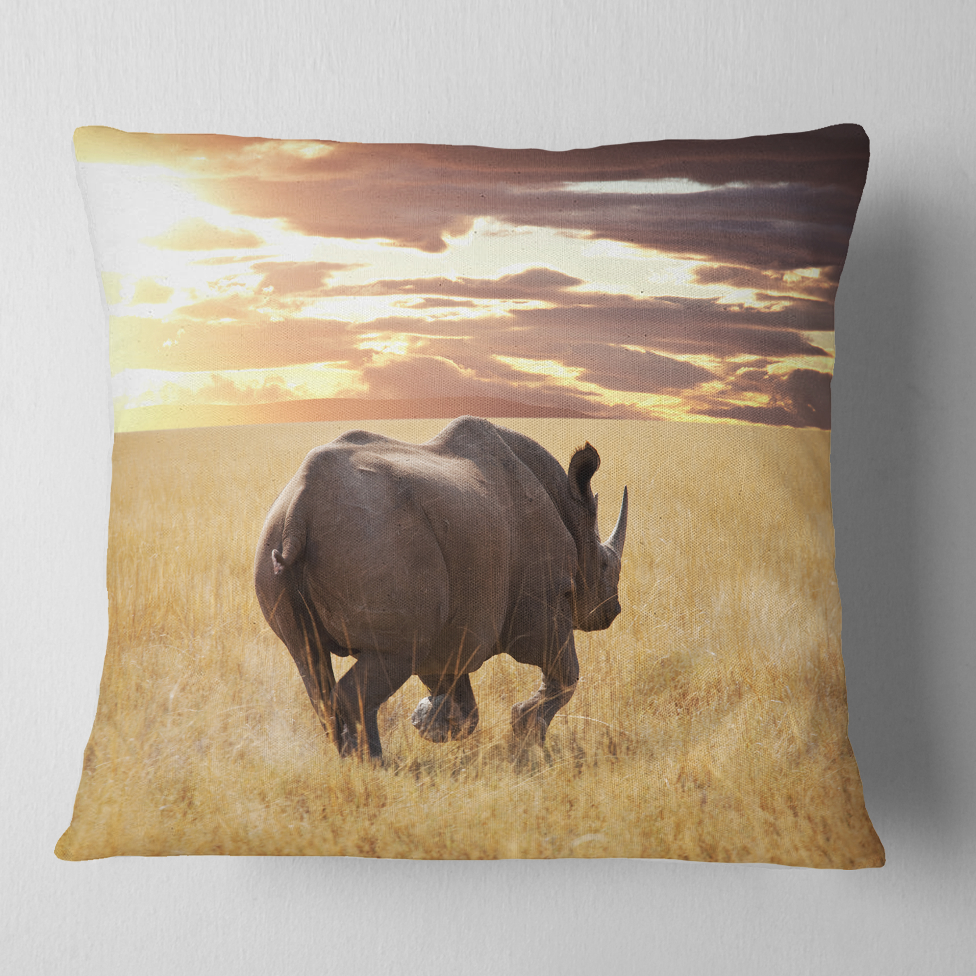 Designart Giant Rhino under Bright Sky - African Wall Throw Pillow - 18x18