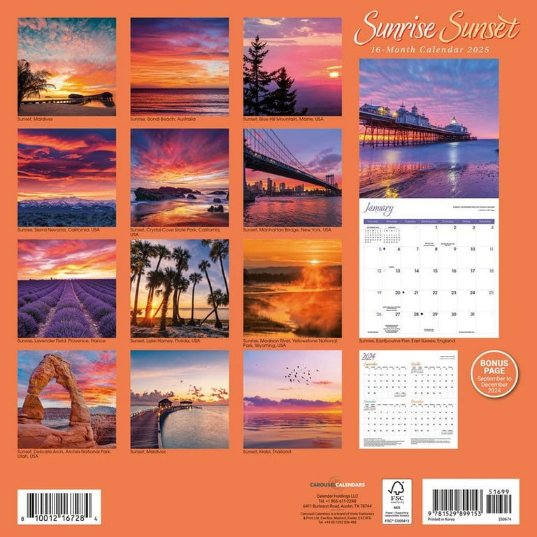 Carousel Calendars, Sunrise Sunset 2025 Wall Calendar - Walmart.com carousel-calendars-sunrise-sunset-2025-wall-calendar-walmart-com