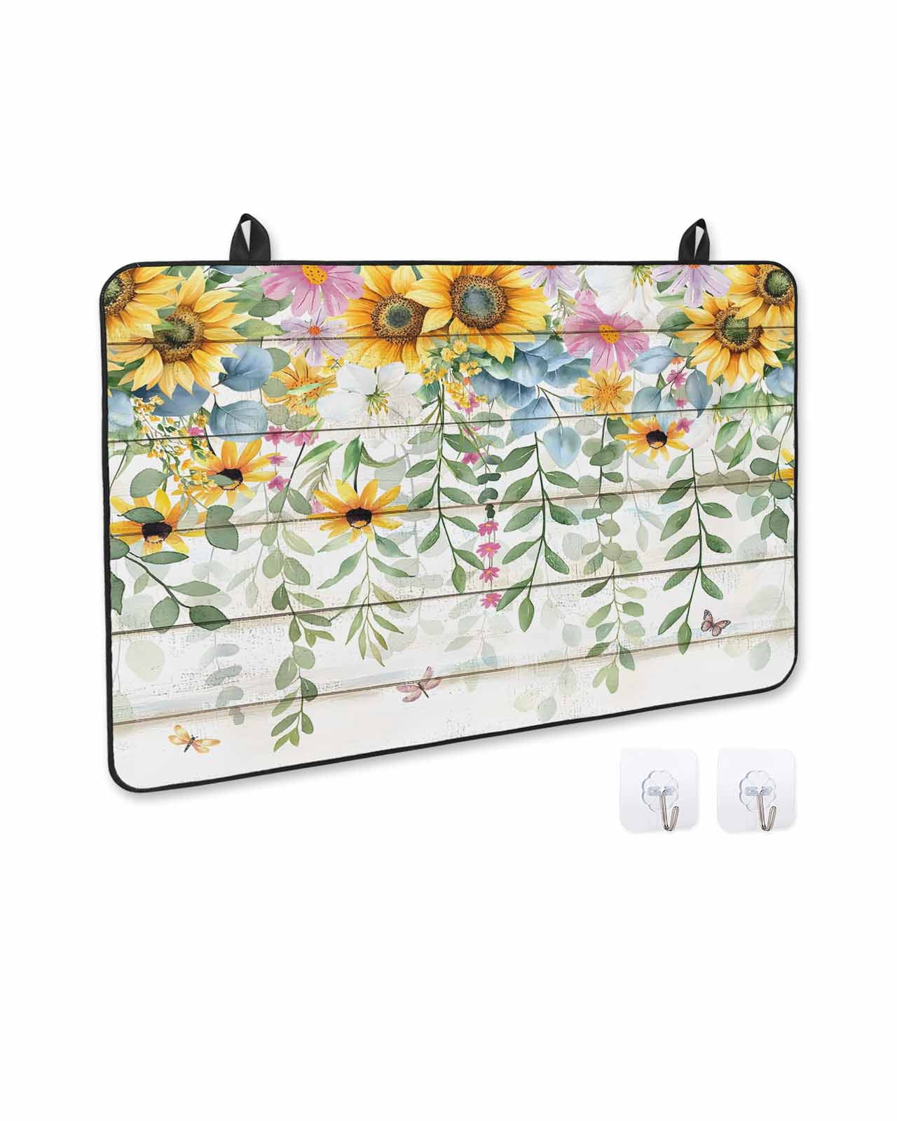 nqOlkjepod Large Induction Cooktop Protector Mat 24"x21", Sunflower Stove Top Covers for Electric Stove, Summer Botanical Pastoral Wooden Yellow Green Stove Burner Cover Mats, Glass Top Stove Cover