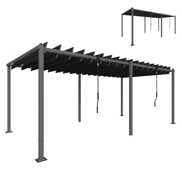 19 x 10 ft Louvered Pergola Gazebo with Adjustable UPF50+ Roof, Durable Powder Coated Aluminium Frame, Dark Grey Outdoor Shade Structure for Patio, Garden and Backyard Dining