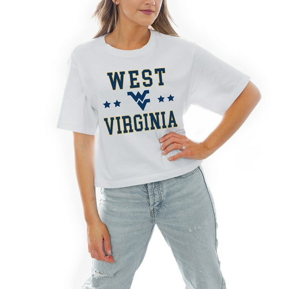 Women's Gameday Couture White West Virginia Mountaineers Stars Boxy Fit Cropped T-Shirt