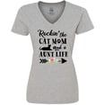 thumbnail image 3 of Inktastic Rockin' the Cat Mom and Aunt Life Women's V-Neck T-Shirt, 3 of 5