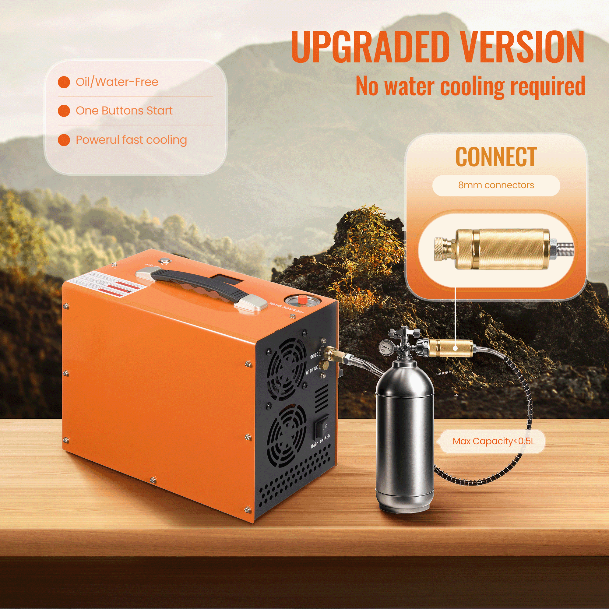 Naipo PCP Air Compressor 4500PSI  Auto Stop PCP Compressor with Water Oil-Free 12V DC 110V AC Portable PCP Compressor for Paintball Scuba Air Rifle