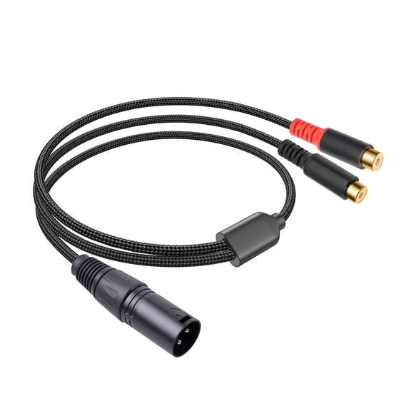 Gold-plated metal 3-pin XLR jack to RCA dual-lotus Y-type audio cable, 0.3 meters long,Black-30CM