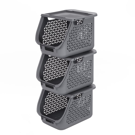 IRIS,1.33bu Stacking Laundry Basket Gray 3PK - 47 Liter