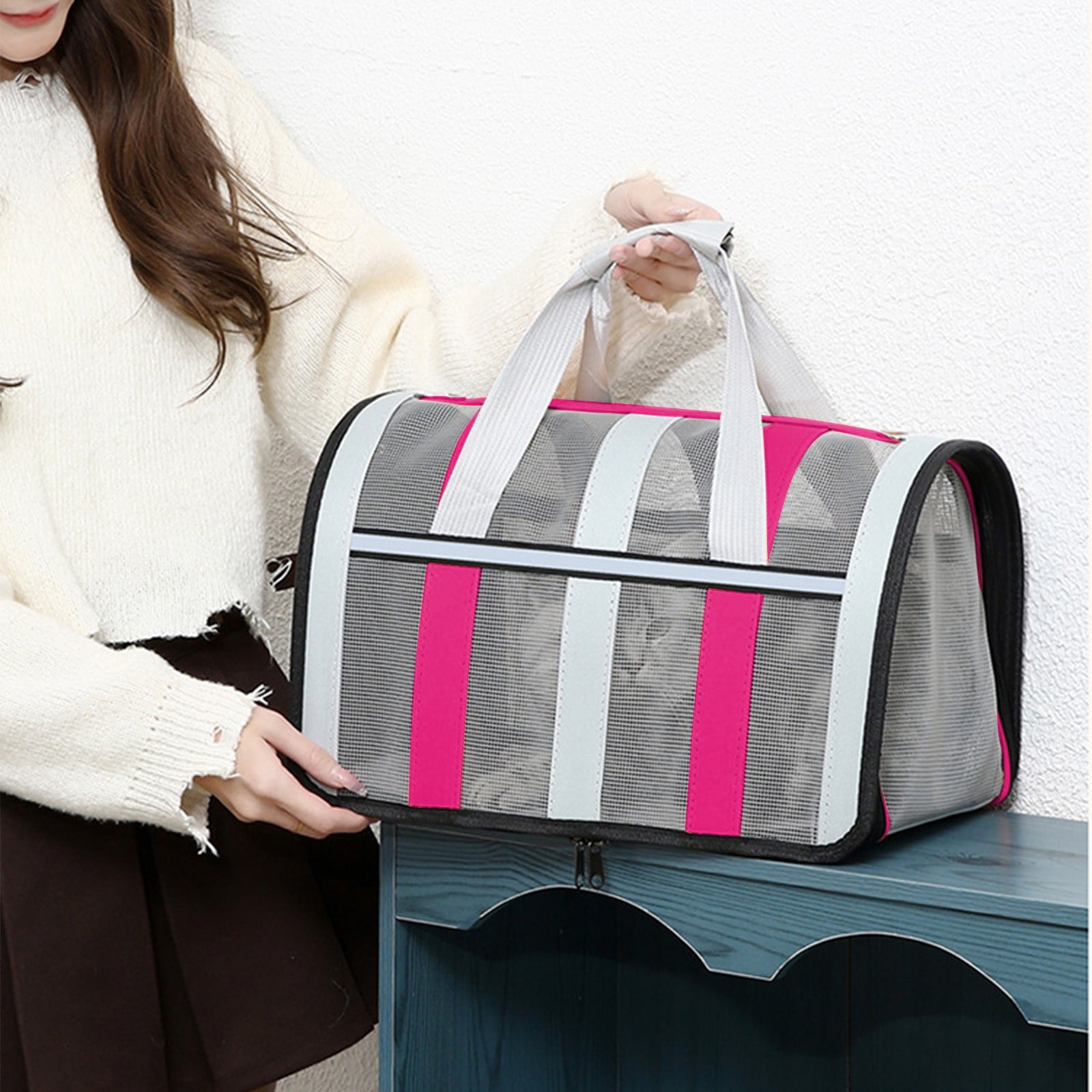 CCWADH Pet Carrier for Small Dogs, Cats, Puppy, Airline Approved Cat Carriers Dog Carrier Collapsible, Travel Handbag Bag for Cats Puppy(Hot Pink-L)