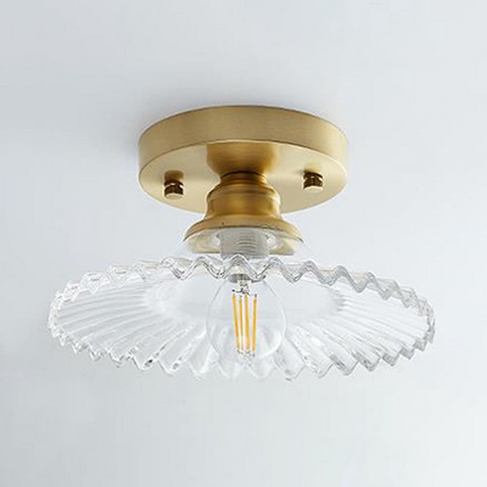 Litfad 1 Light Ceiling Lamp Flared Semi Flush Light Industrial Clear Ribbed Glass Ceiling Mount Light LED Close to Ceiling Light,Clear