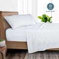 thumbnail image 4 of Bare Home Ultra-Soft Sheet Set - Premium 1800 Collection - Deep Pockets - 5-Pieces - Split King, Pinstripe - White/Marine, 4 of 8