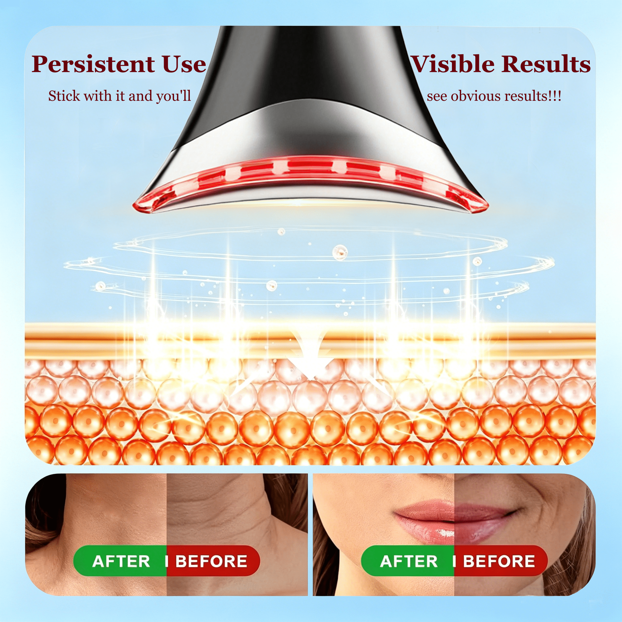 3 Color Red Light Face Neck Massager, Neck Face Beauty Device with Heat Vibration, Portable Skin Facial Sculptor with Base, Black