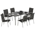 thumbnail image 1 of Outsunny 7 Piece Garden Dining Set with 6 Stackable Chairs, Silver and Black, 1 of 10