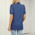 thumbnail image 4 of Camiseta con cuello en V para mujer, ribete con volantes, manga corta abombada, ajuste holgado, Color puro, trajes informales de verano, 4 of 6