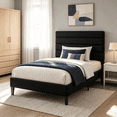 thumbnail image 4 of 4 Ever Winner Twin Size Platform Bed Frame, Horizontal Stitched Black Velvet Upholstered Headboard, Solid Wooden Slat Support, No Box Spring Required, Easy Assembly, 4 of 11