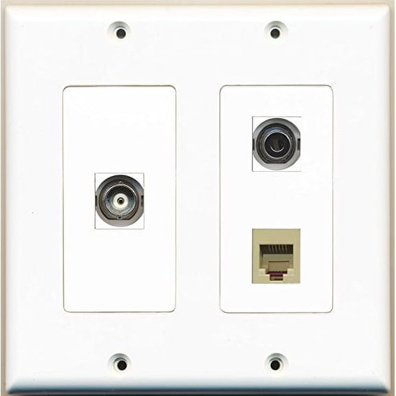 RiteAV - 1 Port Phone RJ11 RJ12 Beige 1 Port 3.5mm 1 Port BNC - 2 Gang Wall Plate