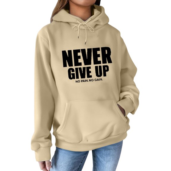 Holzkary Hoodies for Women Oversized Sweatshirts Loose Hooded Sweatshirt with Fleece and Versatile Printed Top Fall Fashion Outfits 2025 Casual Sweaters Tops Workout Winter Clothes Beige L