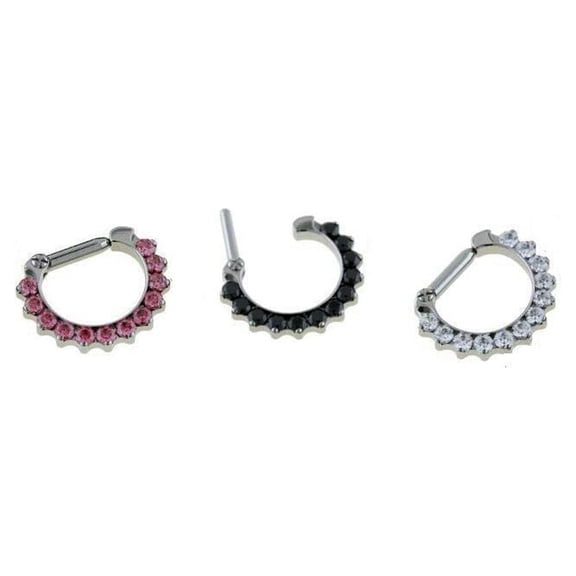 Nose Septum Clicker Ring 3pc Jeweled CZ  Piercing Body Jewelry 14G 8MM